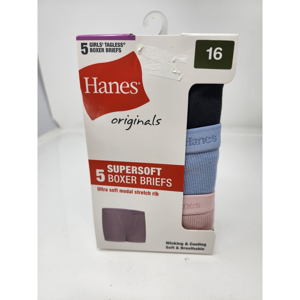Hanes Girls Originals Boxer Briefs Multicolor Modal Blend Casual Size 16